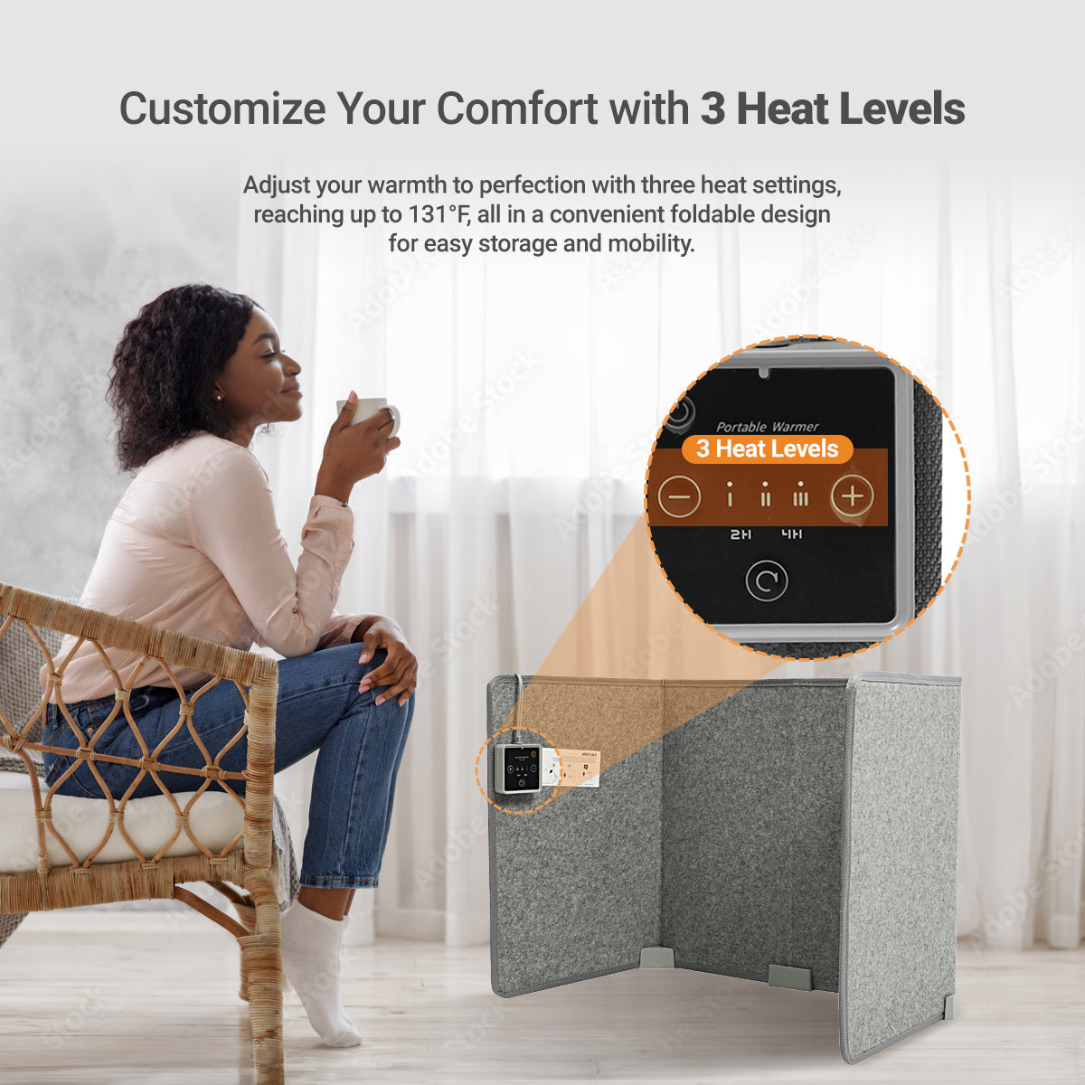 Foldable Space Heater - Silent Radiant Heat - Leg & Foot Warmer with Thermostat (NZ/AU Plug)